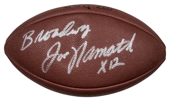 Broadway Joe Namath Signed Wilson Football with "x12" Inscription (JSA)